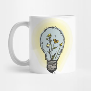 Broken bulb and yellow flowers sketch Mug